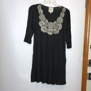 Pink Rose Detailed Grey Cream Dress small S